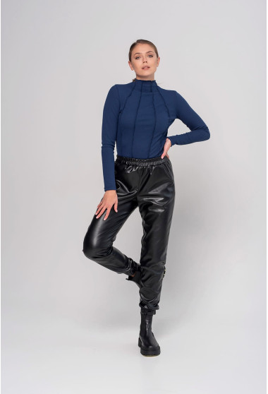Черные кожаные брюки джоггеры. Maritel. Изображенние 5