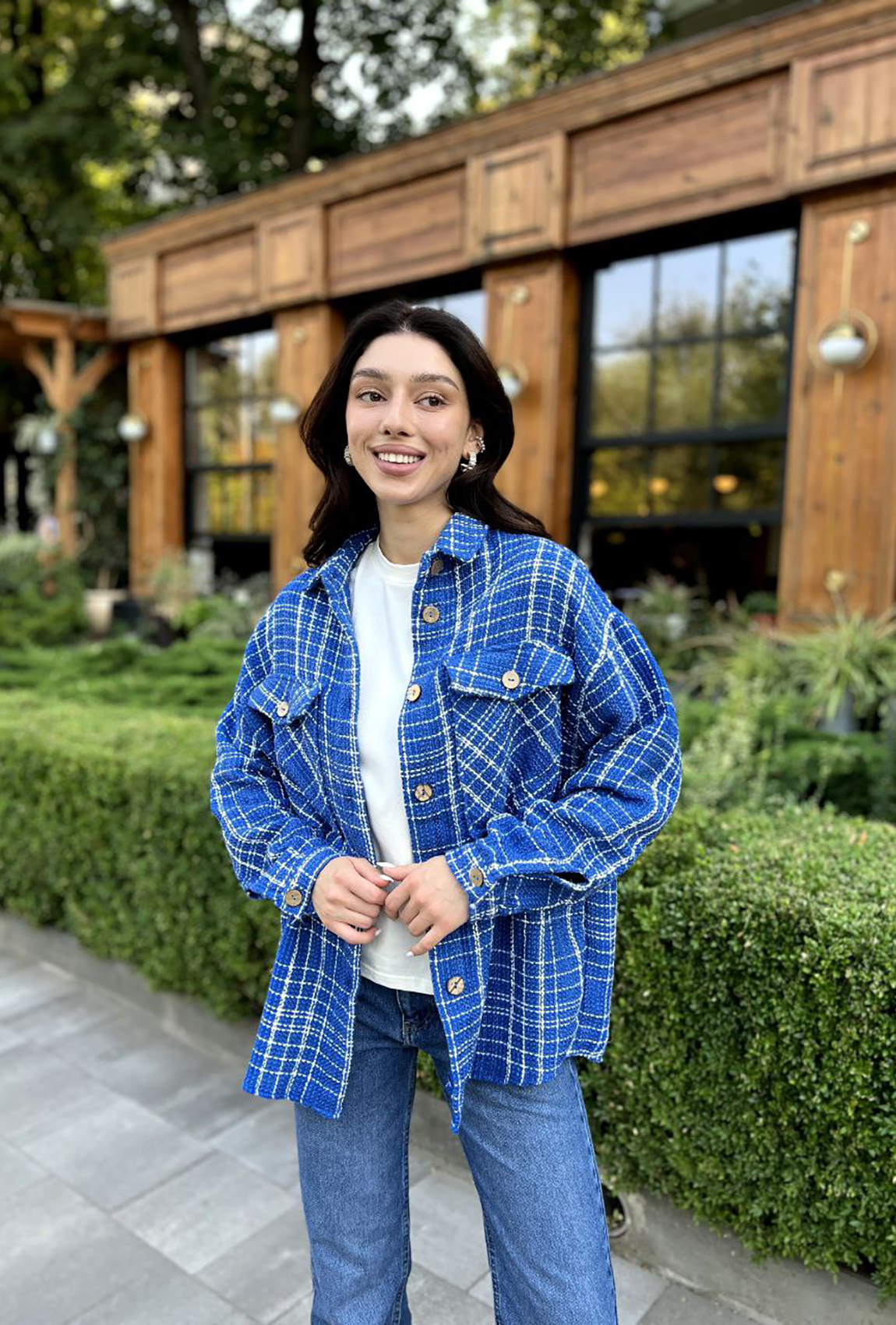 Рубашка твид синяя в клетку — 131457. Maritel Рубашка твид синяя в клетку — 131457. Maritel