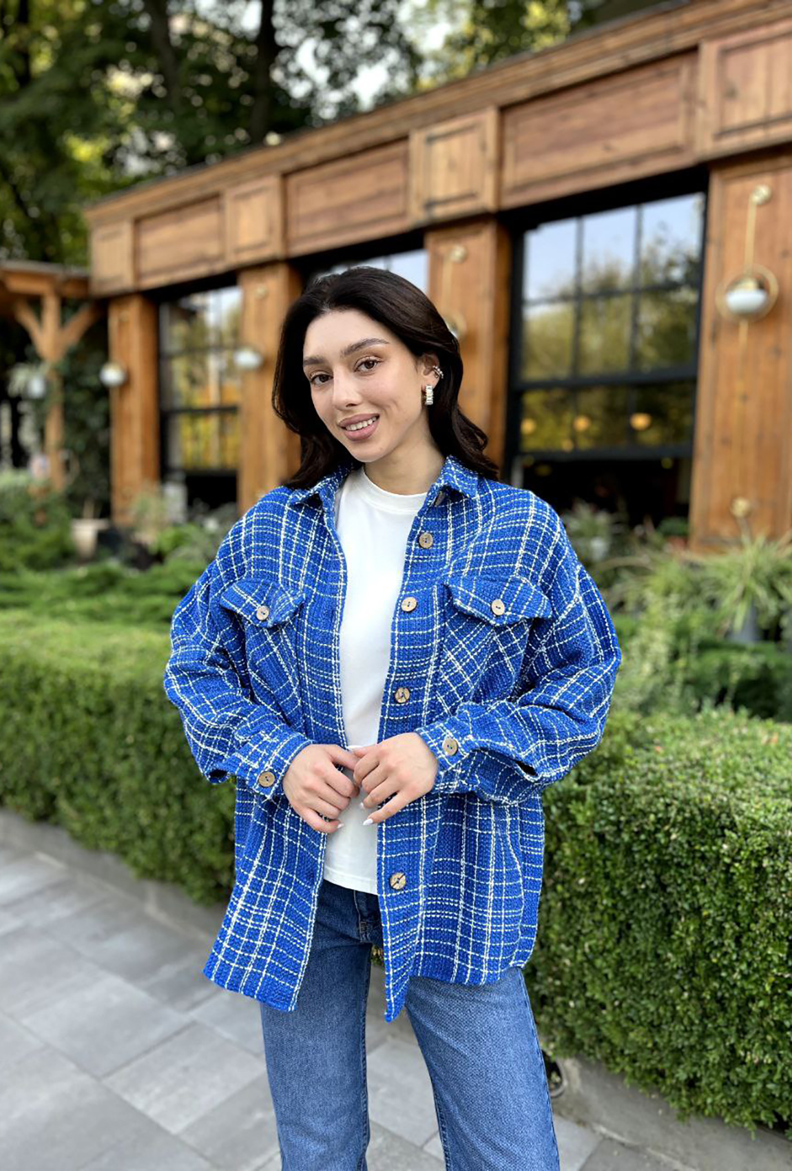 Рубашка твид синяя в клетку — 131457. Maritel. Изображенние 1 Рубашка твид синяя в клетку — 131457. Maritel. Изображенние 1