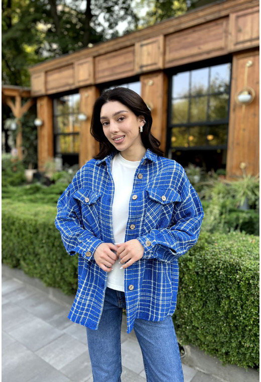 Рубашка твид синяя в клетку — 131457. Maritel. Изображенние 1 Рубашка твид синяя в клетку — 131457. Maritel. Изображенние 1