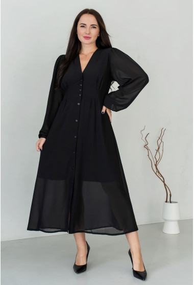 Черное платье шифон на пуговицах. Maritel. Изображенние 1