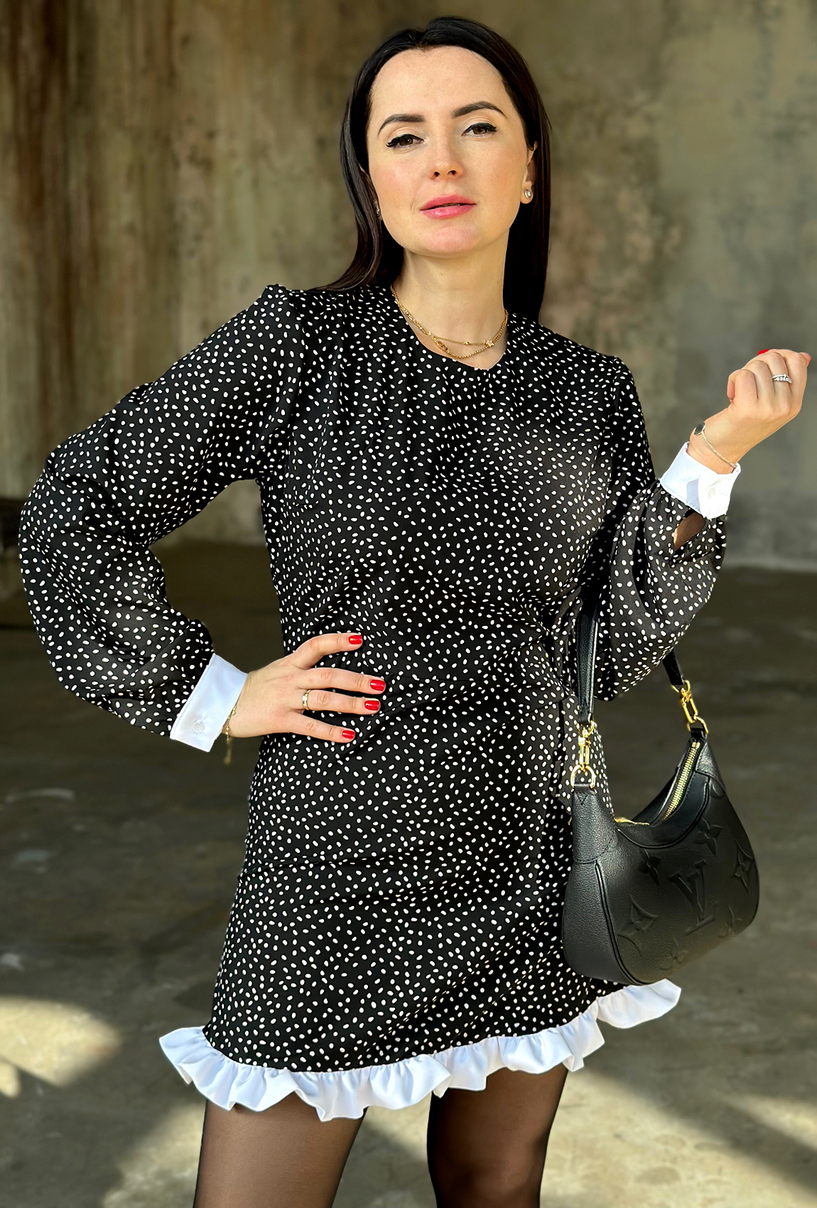 Черное платье софт в белую точку —  641693. Maritel