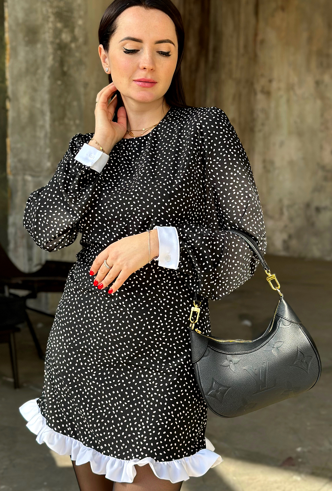 Черное платье софт в белую точку —  641693. Maritel. Изображенние 1