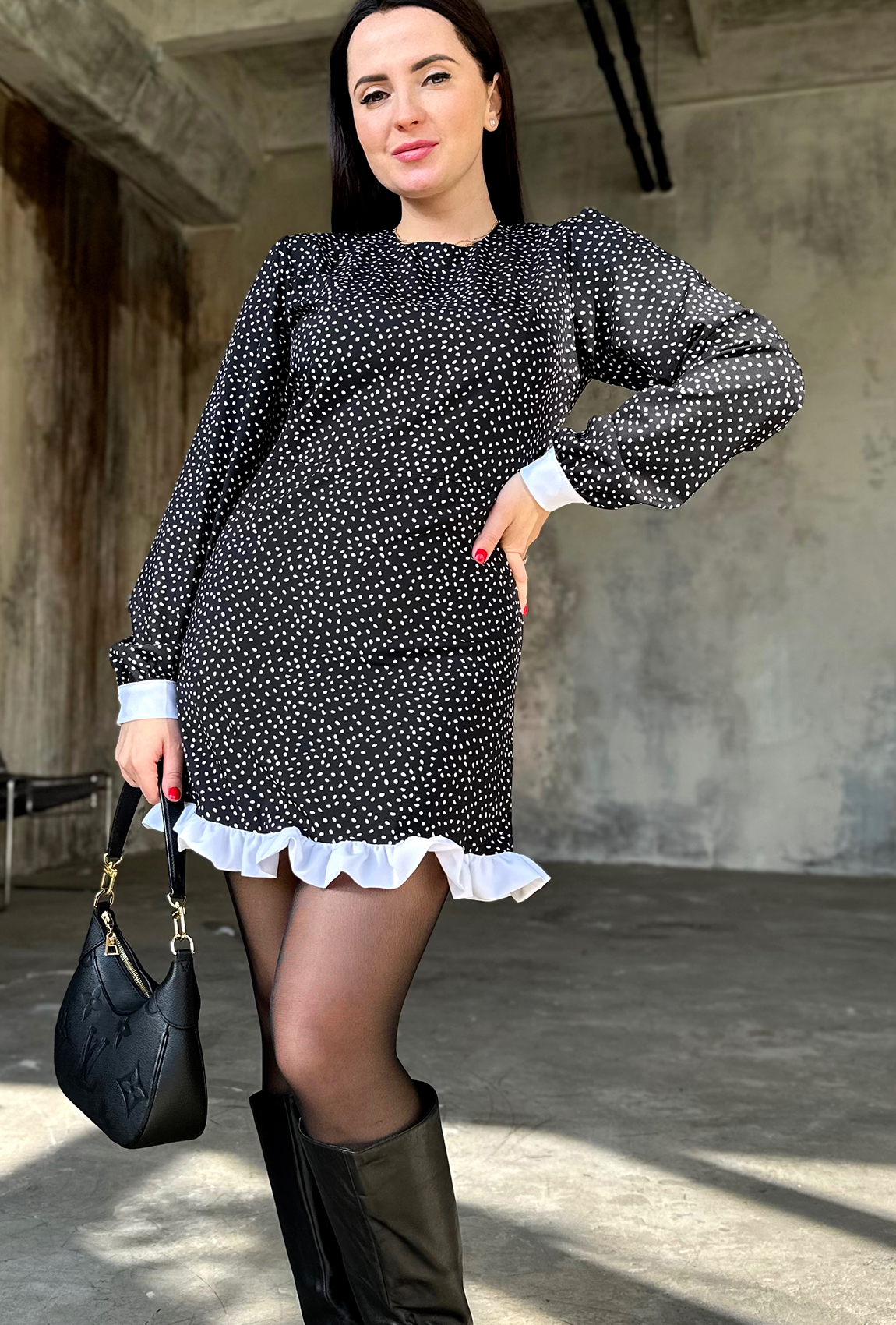 Черное платье софт в белую точку —  641693. Maritel. Изображенние 2