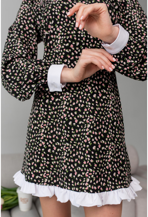 Чорна сукня софт у біло-рожеву квітку. Maritel. Зображення 2 Чорна сукня софт у біло-рожеву квітку. Maritel. Зображення 2