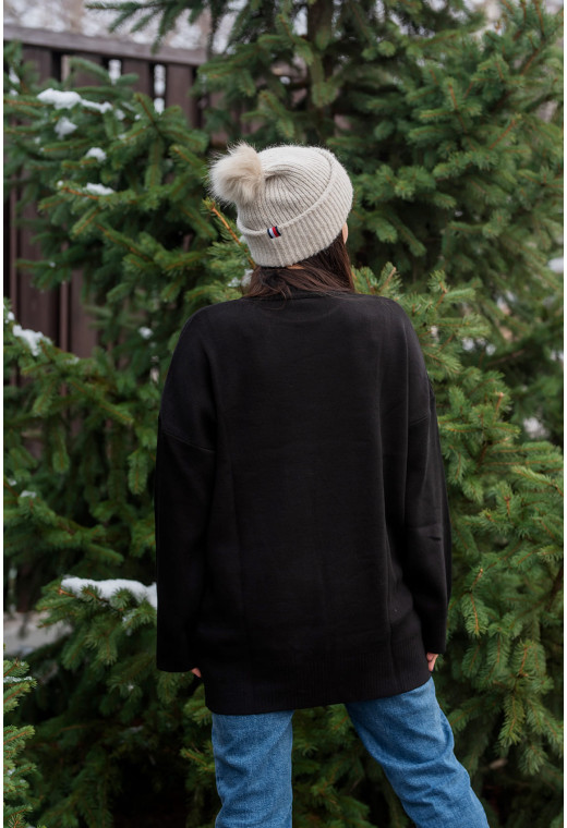 Чорний подовжений светр — 853708. Maritel. Зображення 1 Чорний подовжений светр — 853708. Maritel. Зображення 1