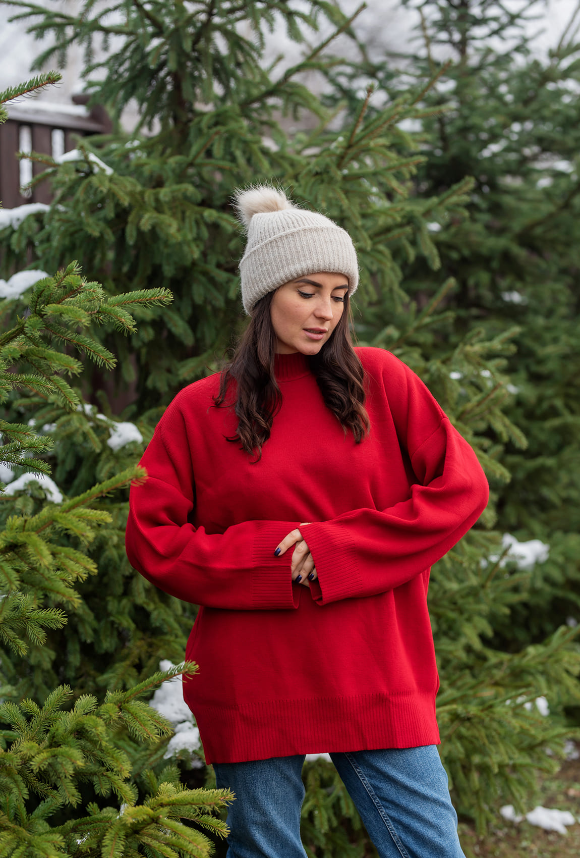 Червоний подовжений светр — 261101. Maritel. Зображення 1 Червоний подовжений светр — 261101. Maritel. Зображення 1