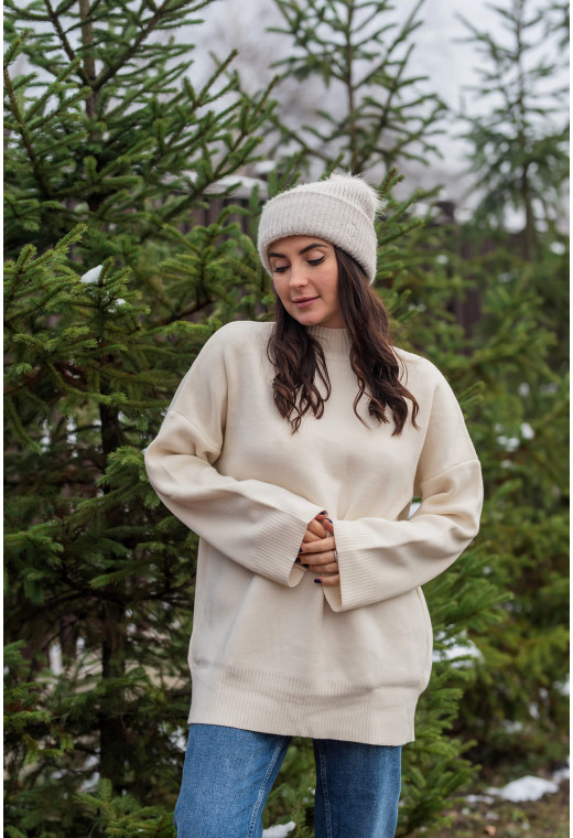 Молочний подовжений светр — 327486. Maritel. Зображення 1 Молочний подовжений светр — 327486. Maritel. Зображення 1