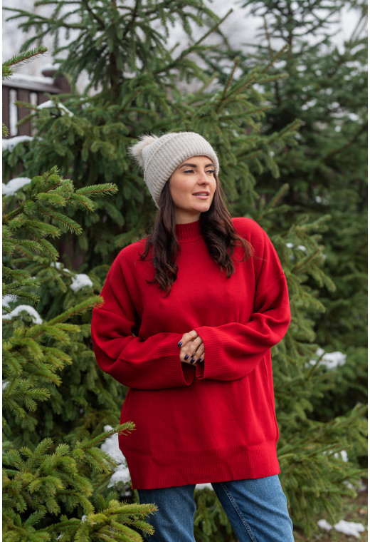 Червоний подовжений светр — 261101. Maritel. Зображення 2 Червоний подовжений светр — 261101. Maritel. Зображення 2