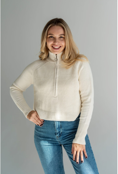 Молочний короткий светр на блискавці. Maritel. Зображення 11