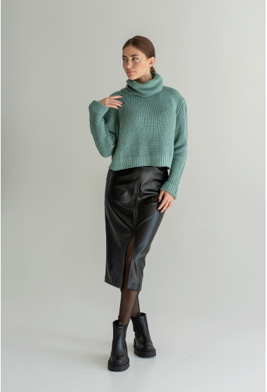 Оливковий вкорочений светр з хомутом. Maritel. Зображення 12