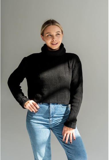 Чорний вкорочений светр з хомутом. Maritel. Зображення 7