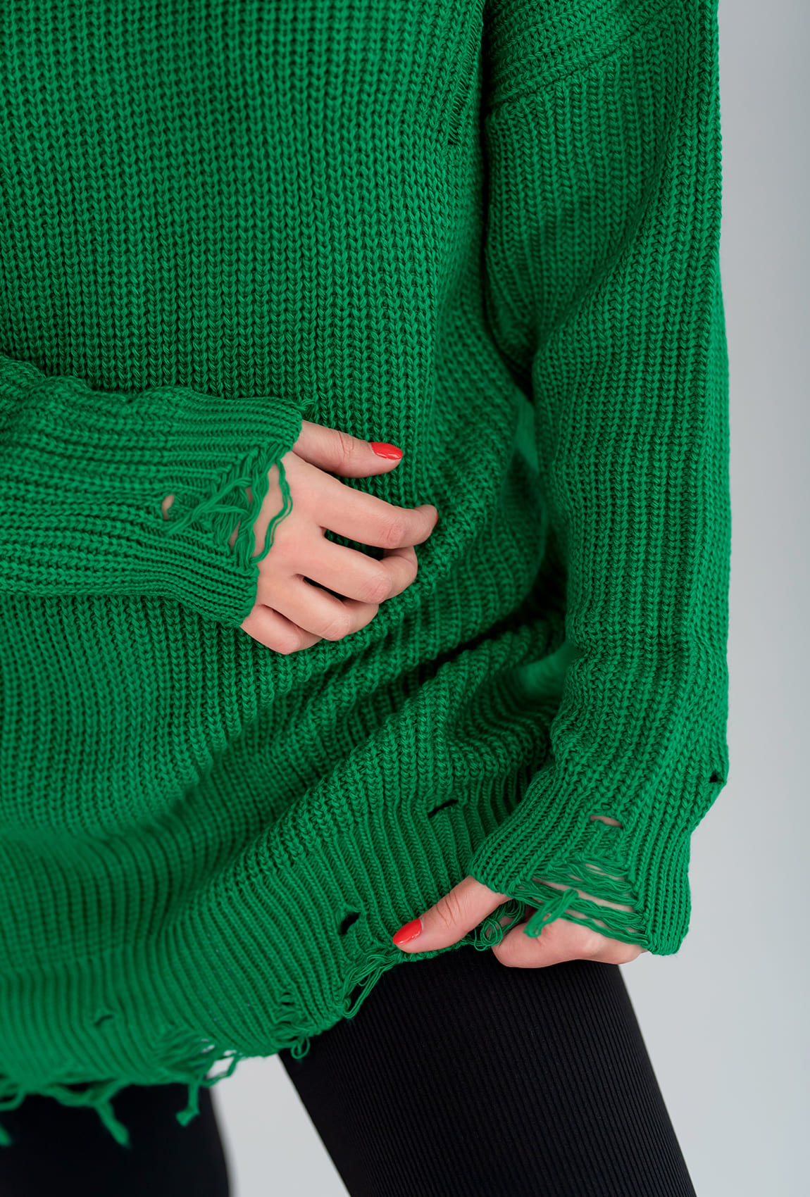 Зелений в'язаний светр з рваним краєм — 733061. Maritel. Зображення 2 Зелений в'язаний светр з рваним краєм — 733061. Maritel. Зображення 2