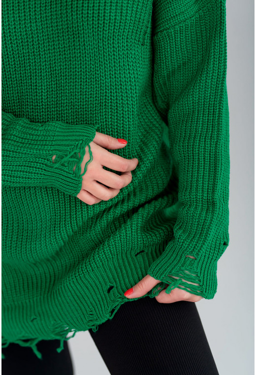 Зелений в'язаний светр з рваним краєм — 733061. Maritel. Зображення 2 Зелений в'язаний светр з рваним краєм — 733061. Maritel. Зображення 2