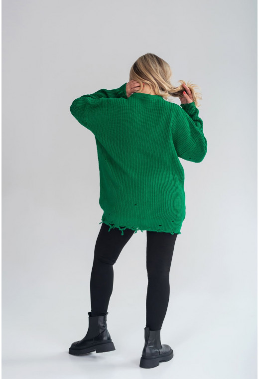 Зелений в'язаний светр з рваним краєм — 733061. Maritel. Зображення 1 Зелений в'язаний светр з рваним краєм — 733061. Maritel. Зображення 1