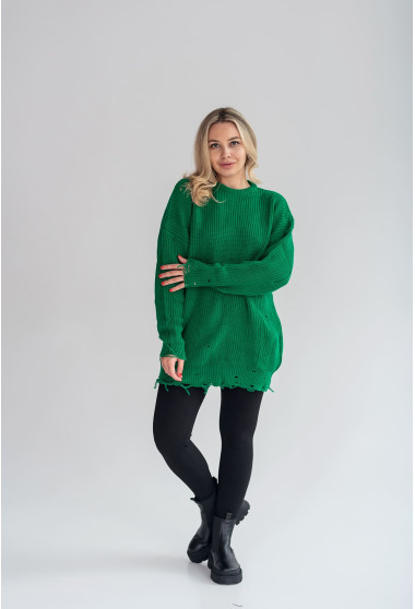 Зелений в'язаний светр з рваним краєм. Maritel. Зображення 4