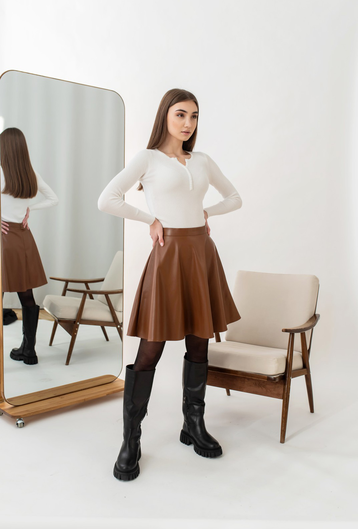 Коричневая кожаная юбка — 723221. Maritel Коричневая кожаная юбка — 723221. Maritel