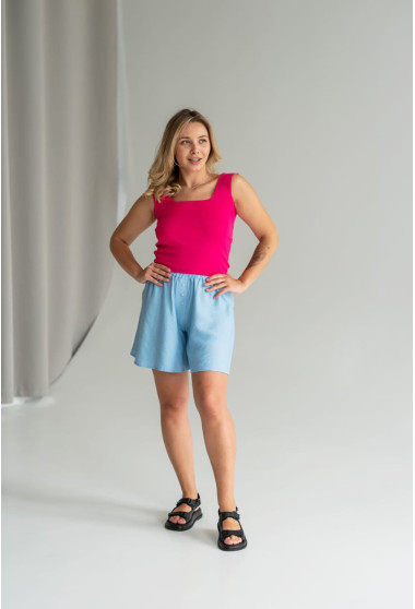 Блакитні лляні шорти спідниця. Maritel. Зображення 4