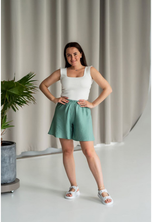 Ментолові лляні шорти спідниця — 173920. Maritel. Зображення 2 Ментолові лляні шорти спідниця — 173920. Maritel. Зображення 2