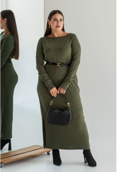 Сукня в рубчик з довгим рукавом в кольорі хакі. Maritel. Зображення 2