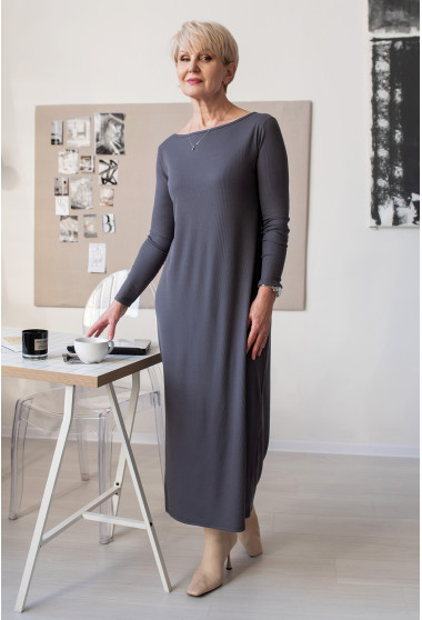 Сіра сукня в рубчик з довгим рукавом. Maritel. Зображення 1