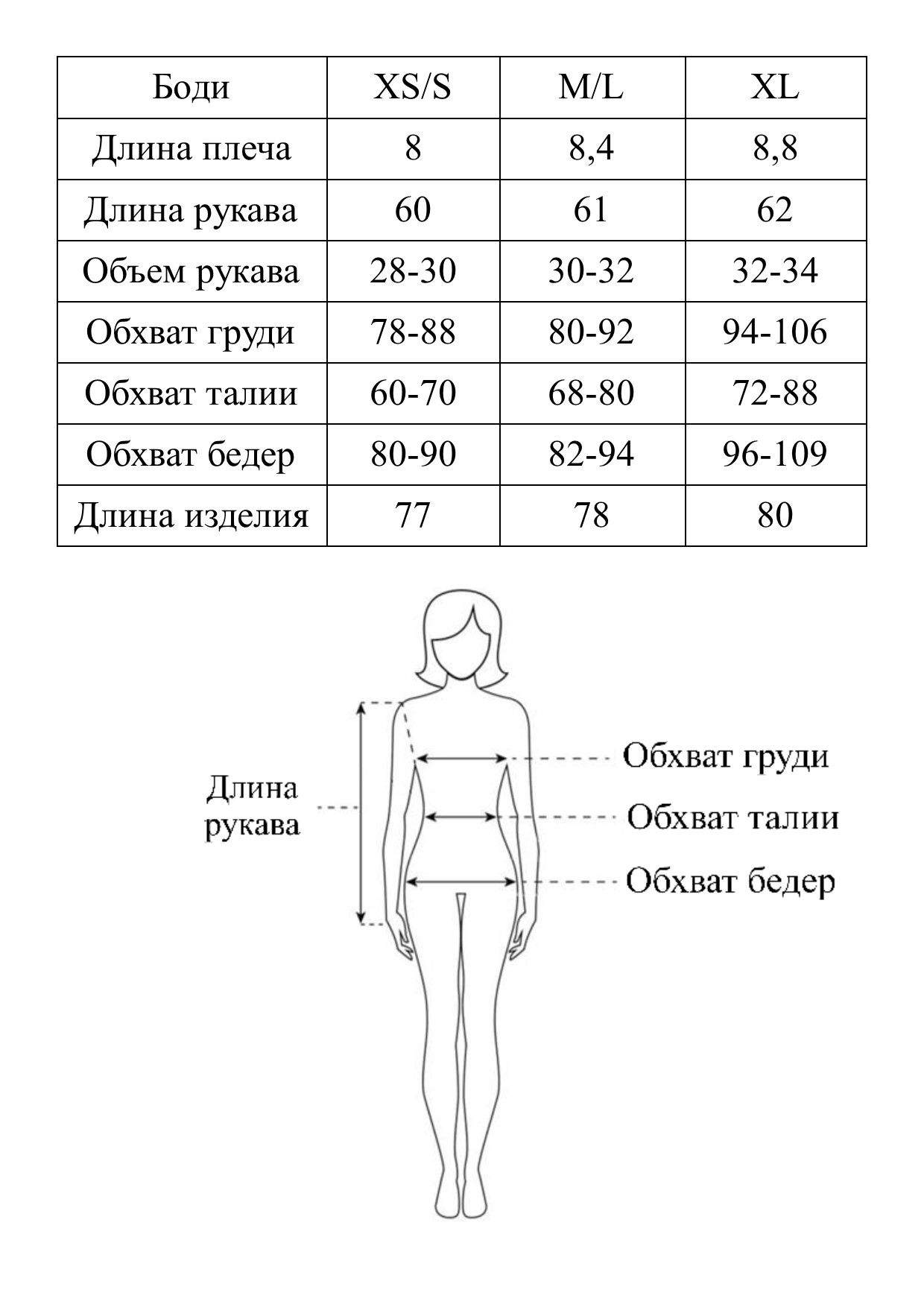 Таблица размеров