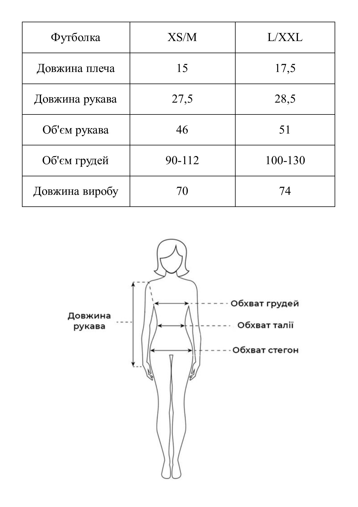 Таблиця розмірів
