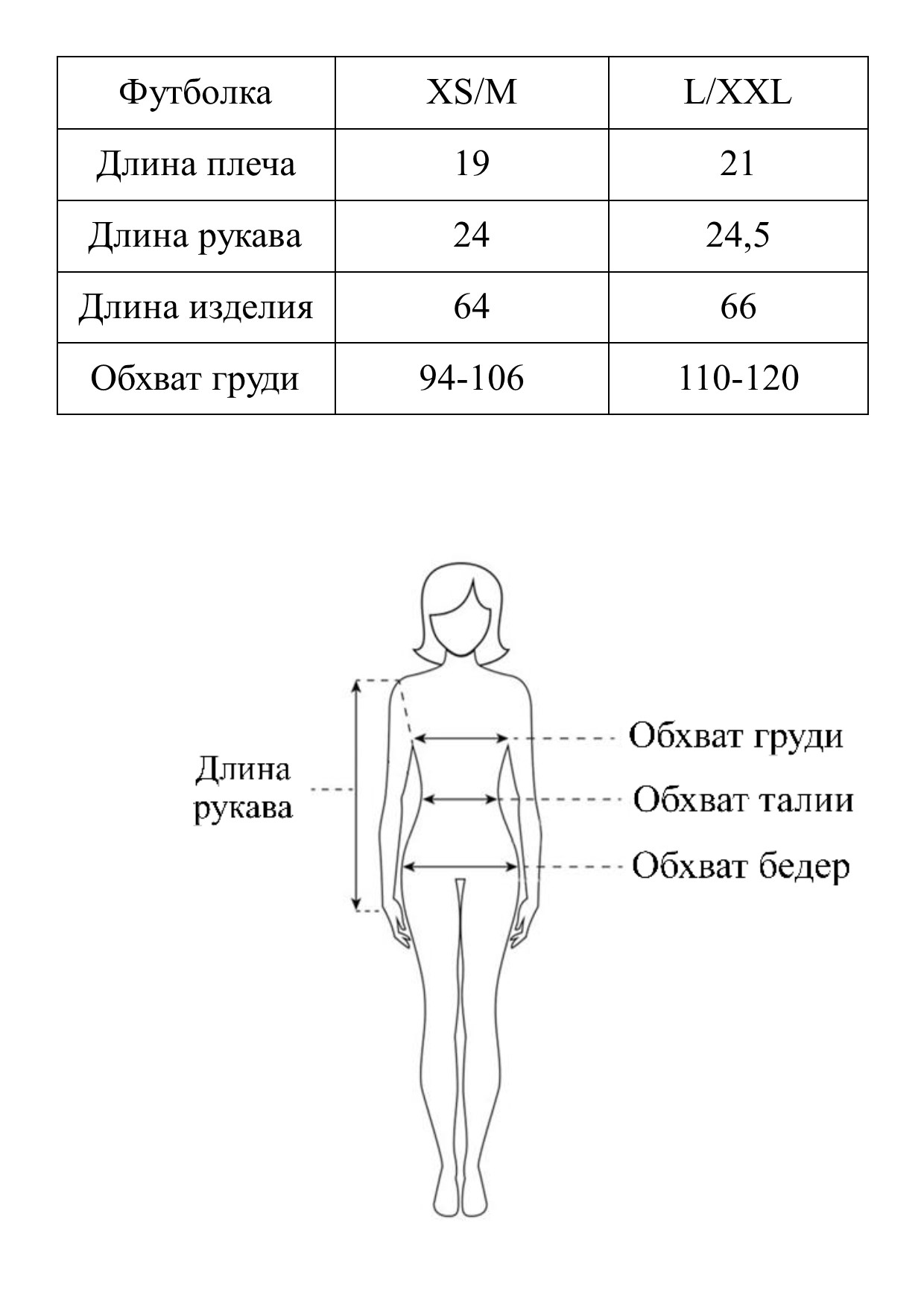Таблица размеров