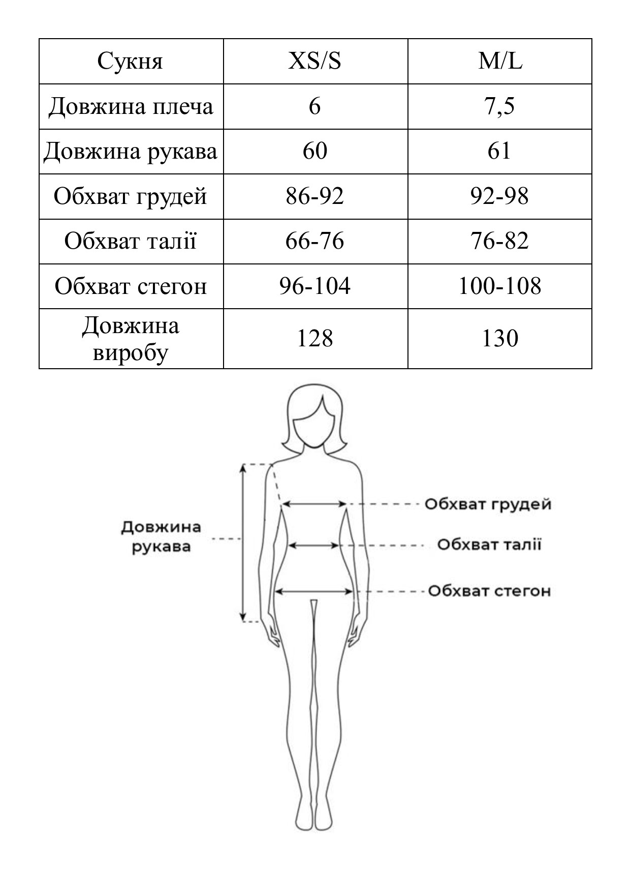 Таблиця розмірів