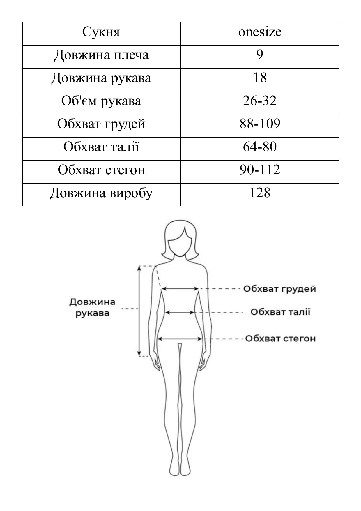 Таблиця розмірів