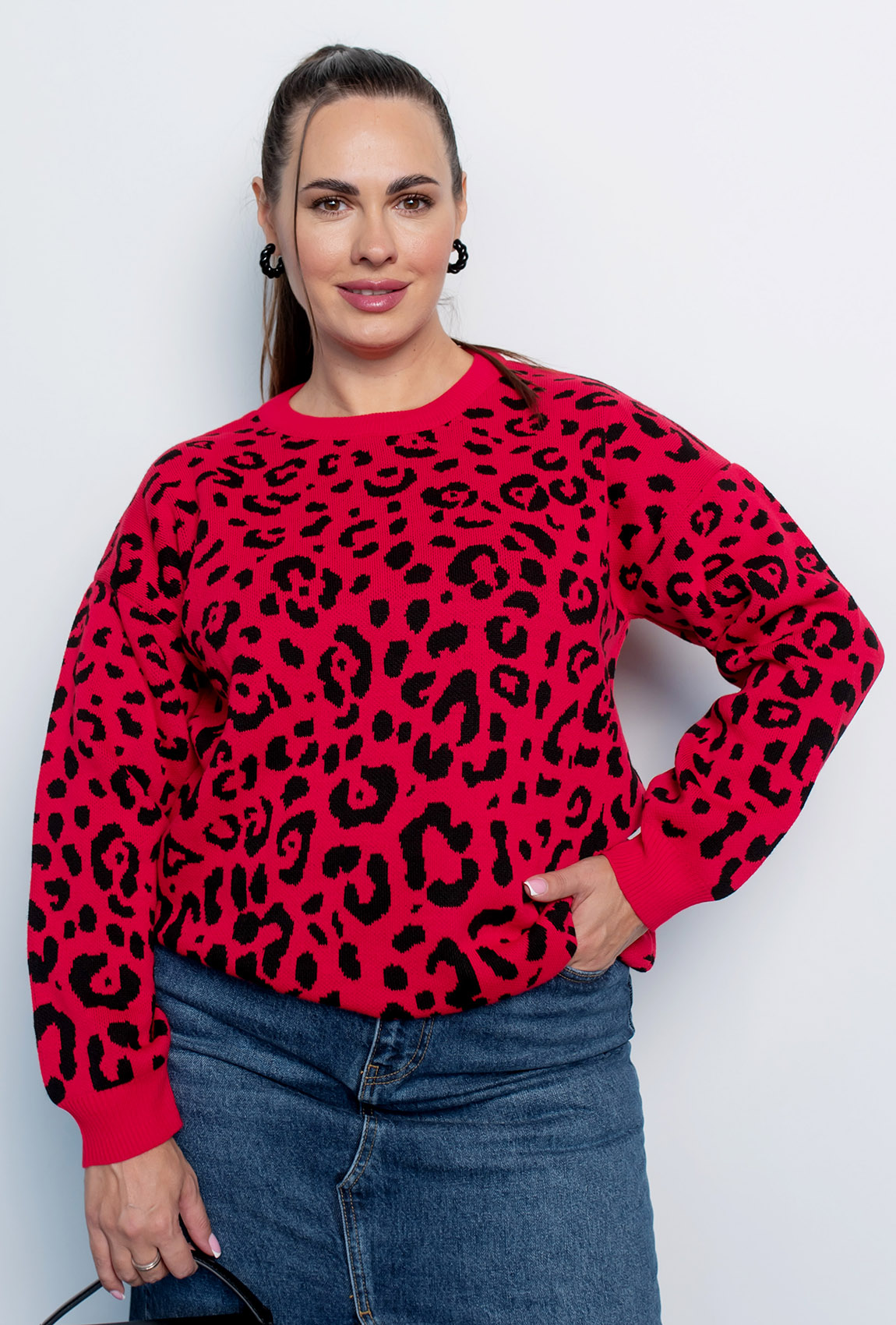 Светр в'язаний червоний леопард для жінок ▻ купити в українського