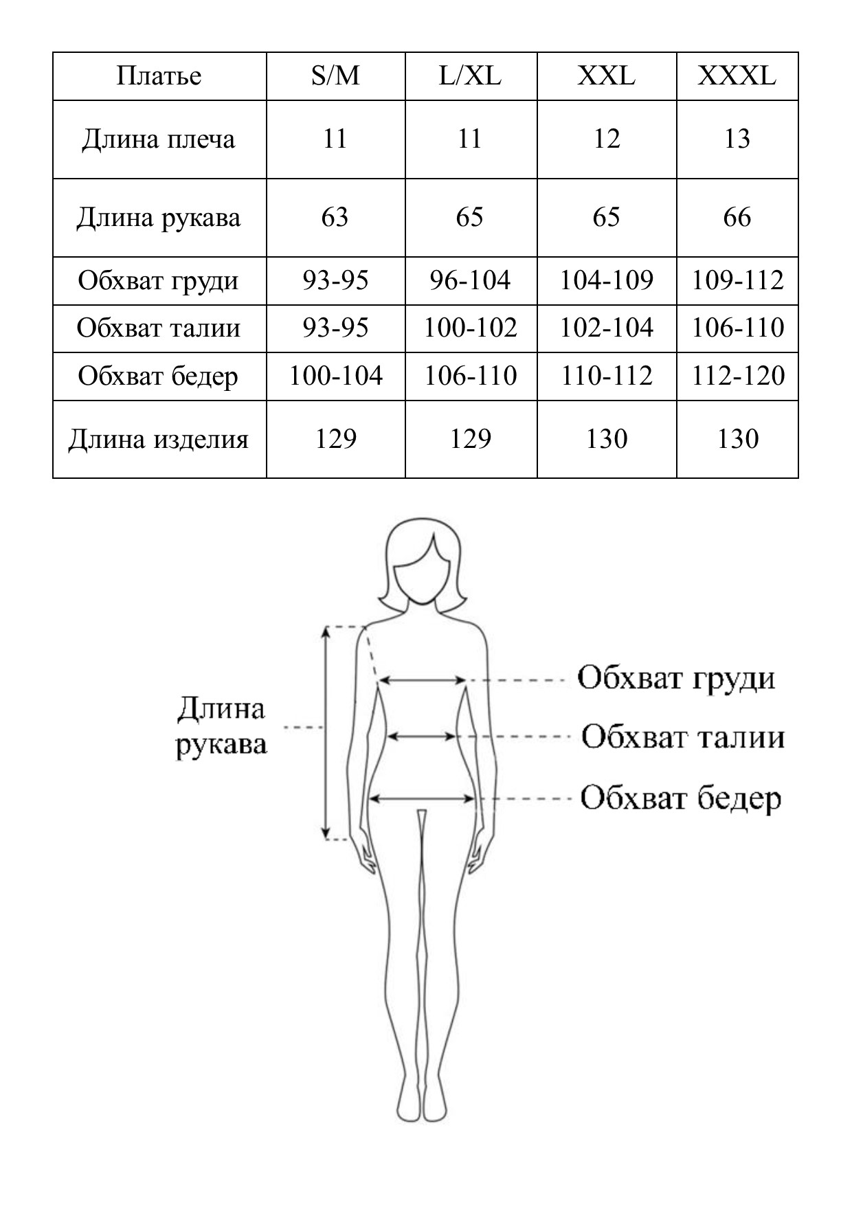 Таблица размеров