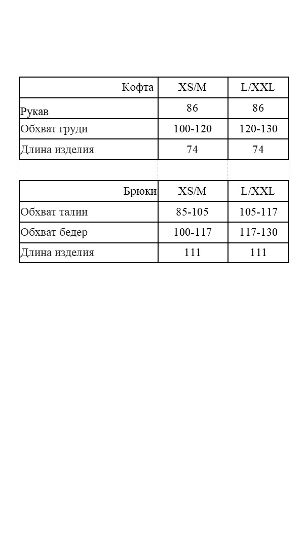 Таблица размеров